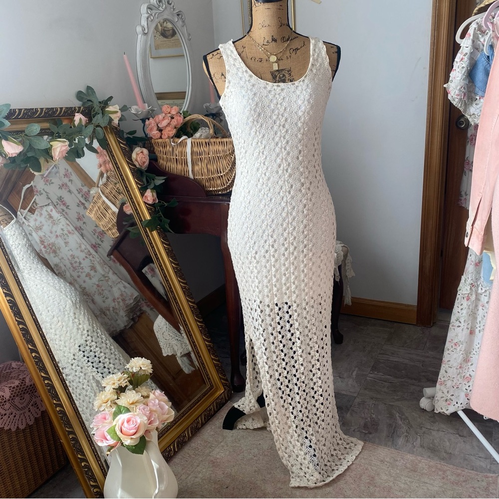 Cream Crochet Maxi Dress